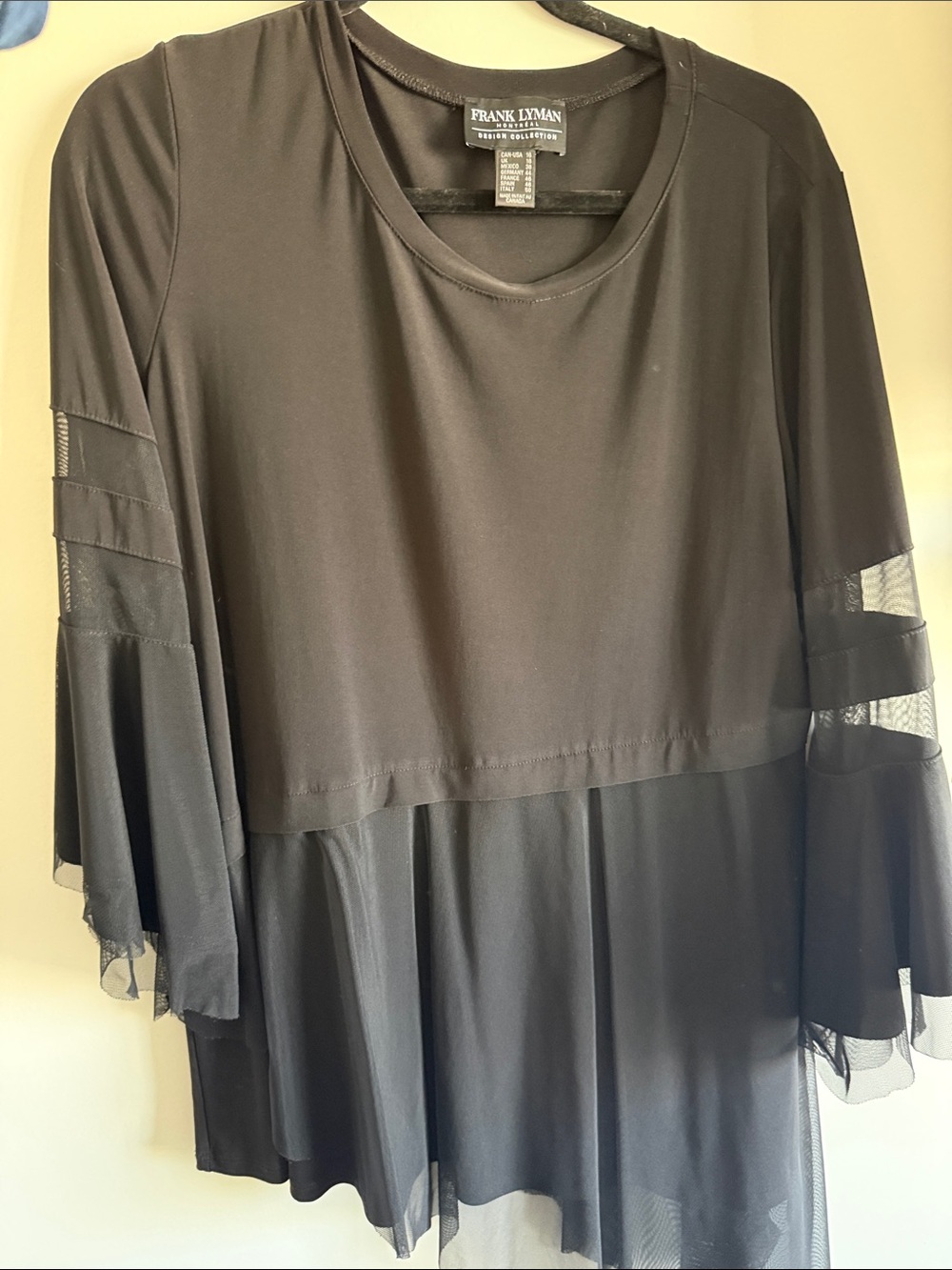 Frank Lyman Design Black Layered Mesh Tunic